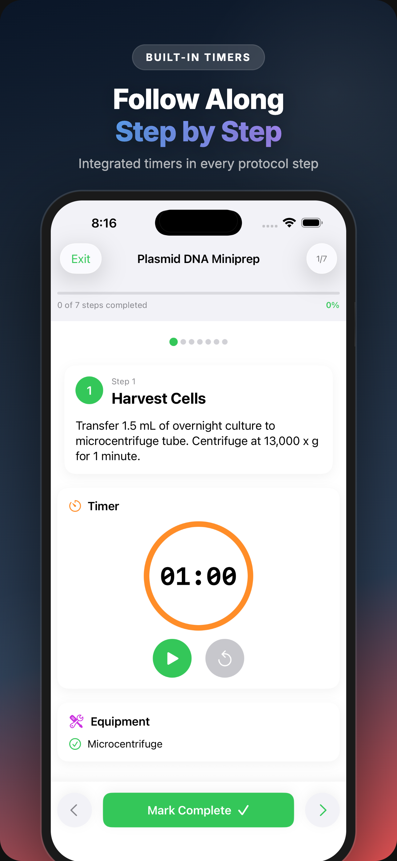 Step by step protocols with timers