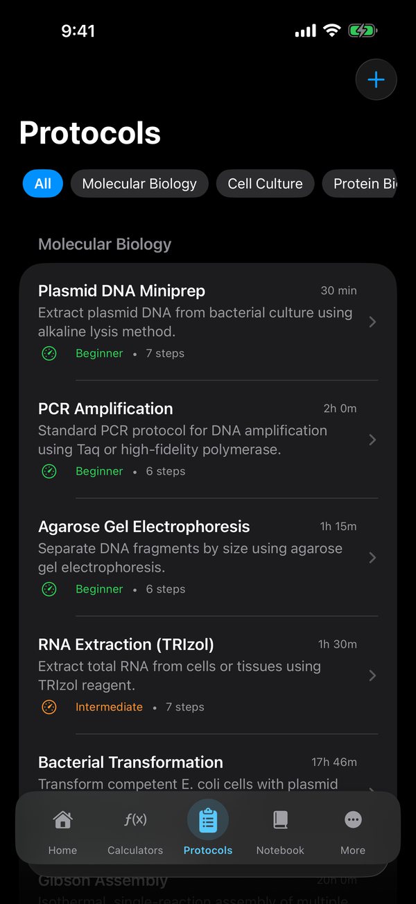 Lab Tools Pro protocol steps on iPhone
