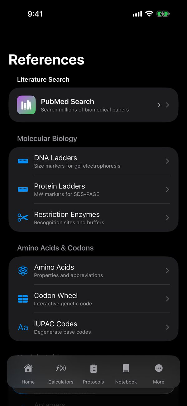 Reference screen in Lab Tools Pro