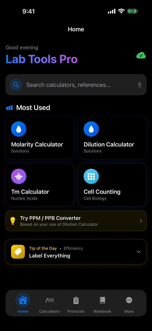 Lab Tools Pro sync screen on iPhone